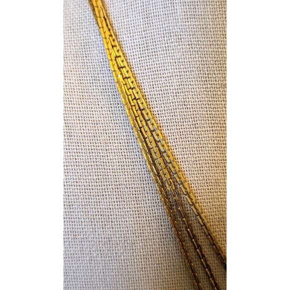 Vintage Three Strand Rectangle Chain Link Gold Tone Necklace - Picture 2 of 7